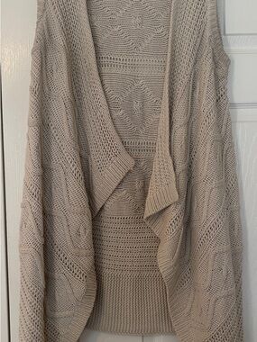 Sonoma Beige Open-Front Cable Knit Cardigan